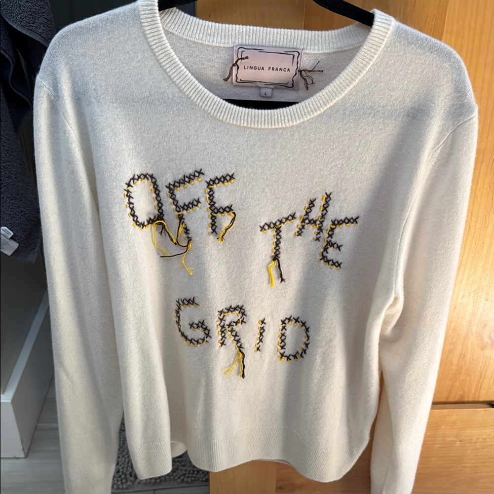 Lingua Franca Cream Sweater With Embroidery
